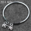 Hot Sale Vintage Double Elephant Charms Open Bangle Jewelry Antique 925 Thai Silver Bracelet Bohemian Boho Bracelet Women PKY313