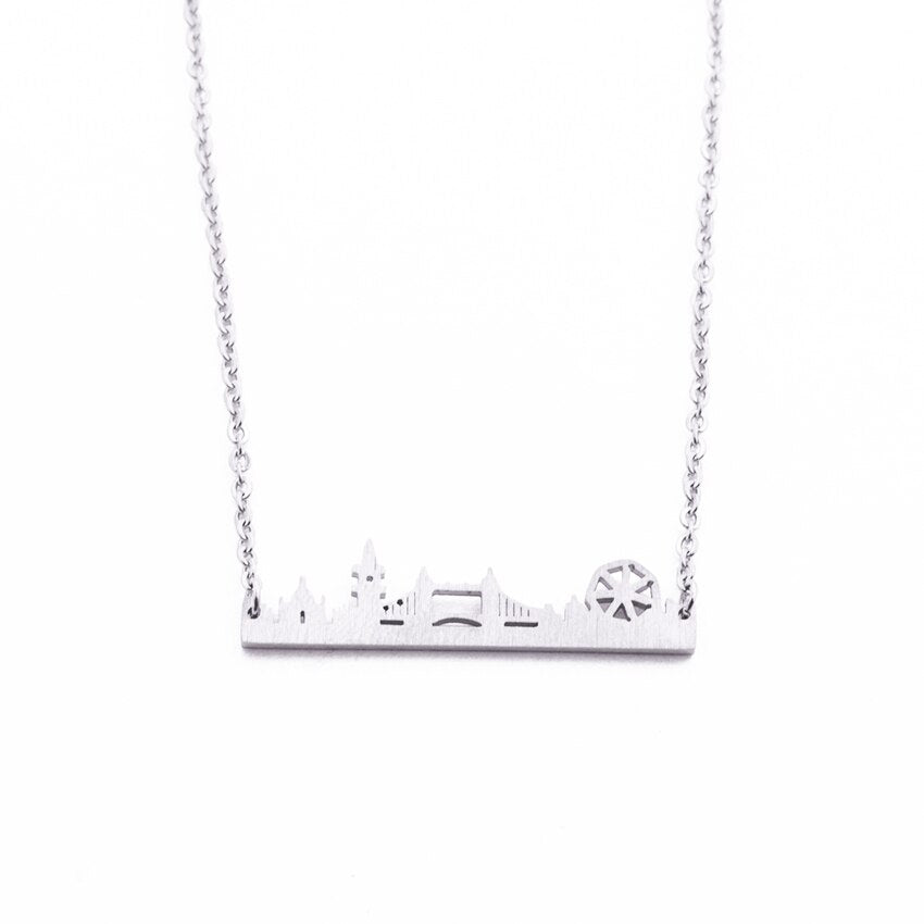 Vintage London Skyline Necklace Women Stainless Steel Layer Choker Sherlock Jewelry Rose Gold Maxi Necklace Men Kolye