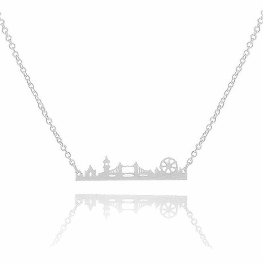 Vintage London Skyline Necklace Women Stainless Steel Layer Choker Sherlock Jewelry Rose Gold Maxi Necklace Men Kolye
