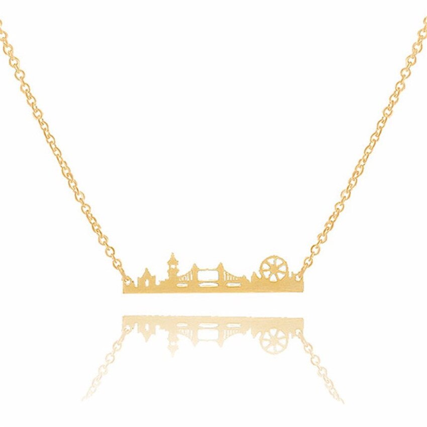 Vintage London Skyline Necklace Women Stainless Steel Layer Choker Sherlock Jewelry Rose Gold Maxi Necklace Men Kolye