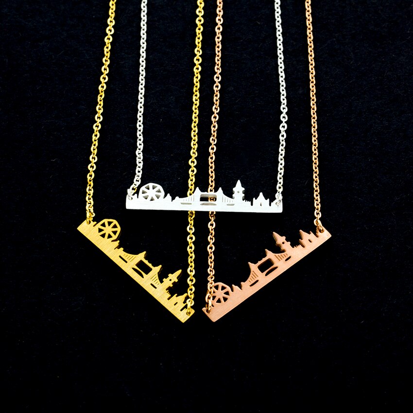 Vintage London Skyline Necklace Women Stainless Steel Layer Choker Sherlock Jewelry Rose Gold Maxi Necklace Men Kolye