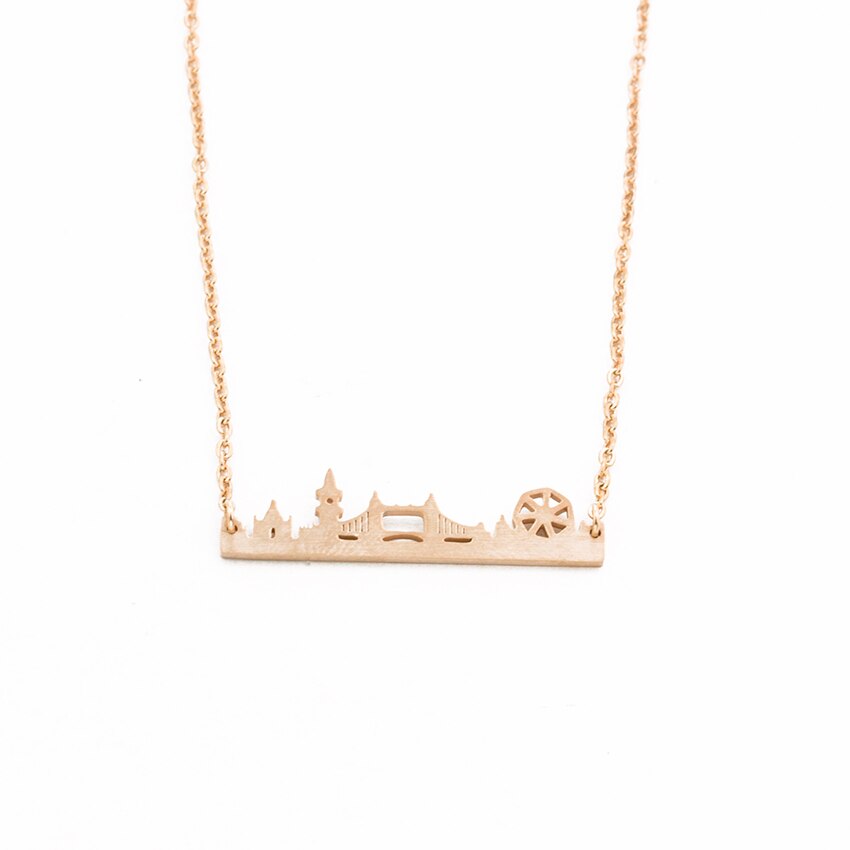 Vintage London Skyline Necklace Women Stainless Steel Layer Choker Sherlock Jewelry Rose Gold Maxi Necklace Men Kolye