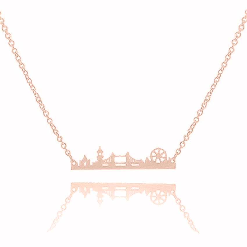 Vintage London Skyline Necklace Women Stainless Steel Layer Choker Sherlock Jewelry Rose Gold Maxi Necklace Men Kolye
