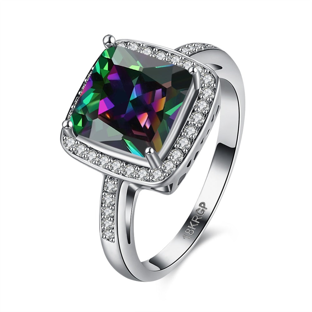 Hot Sale plated White Gold Wedding Ring with Colored Zircon Classic Charm jewelry For women Luxury Style AliExpress hot R881