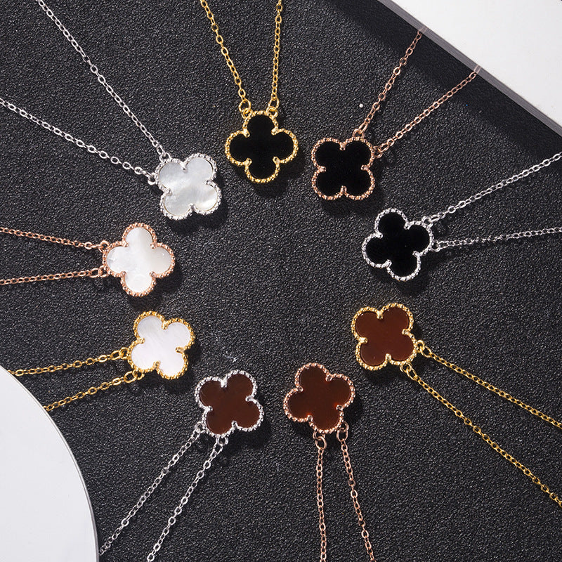 Hot Sell Four Leaf Clover Flower Jewelry For Women Necklace Black Green Red Mother Shell Pearl Pendant 925 Sterling Silver