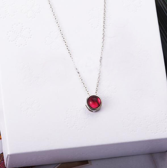 Hot Selling 925 Sterling Silver Red Natural Stone Round Shape Pendant Simple Necklace For Woman Girl Fashion Jewelry