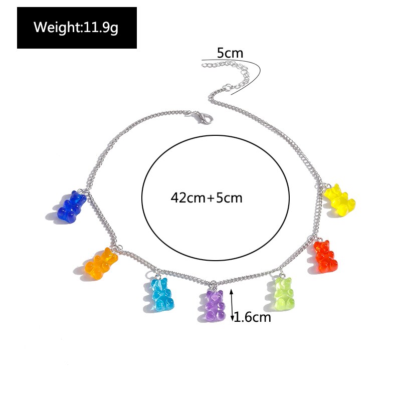 Selling Colorful Bears Necklaces for Women Bears Tassel Gold Silver Color Chain Choker Necklace Jewelry Gifts