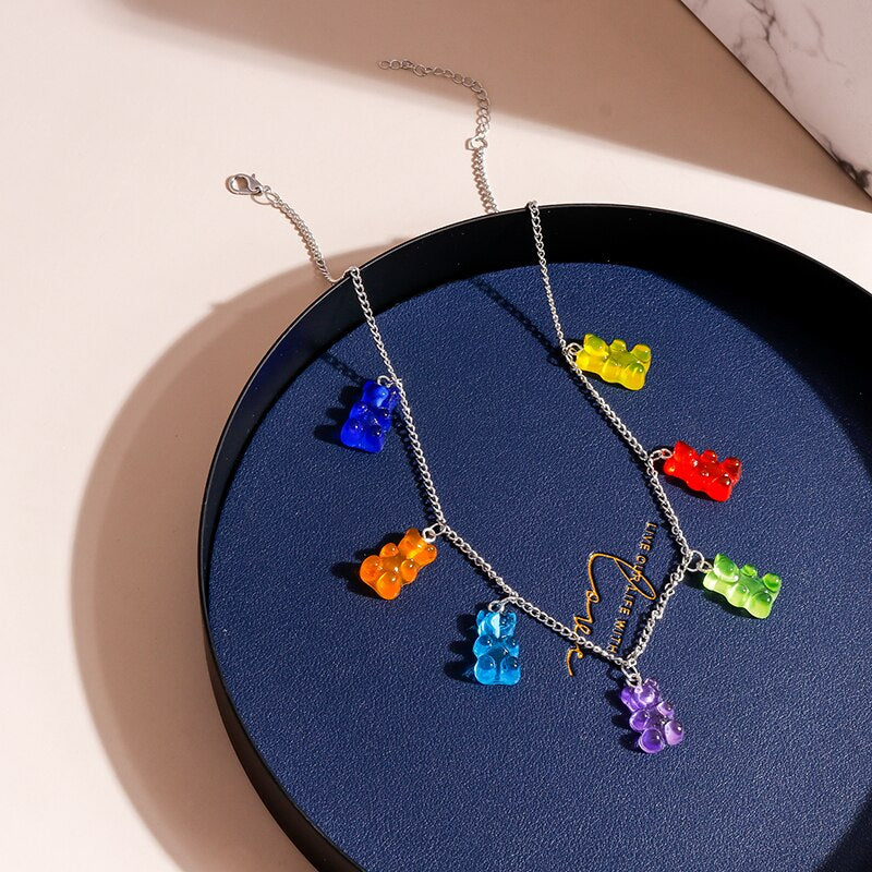 Selling Colorful Bears Necklaces for Women Bears Tassel Gold Silver Color Chain Choker Necklace Jewelry Gifts