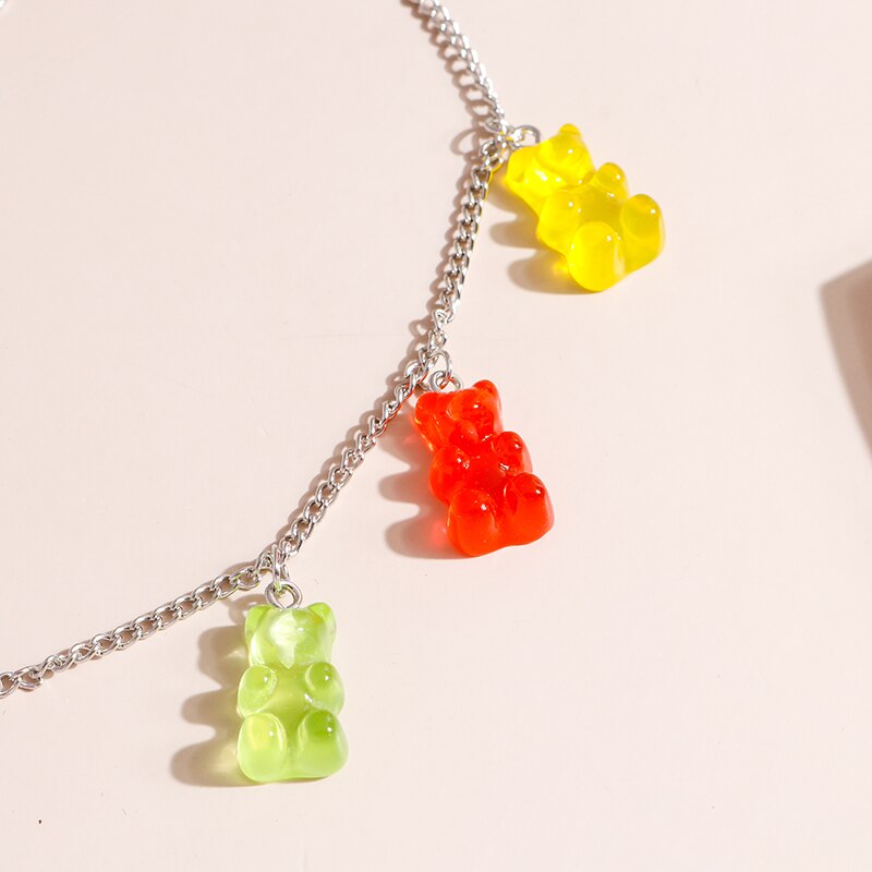 Selling Colorful Bears Necklaces for Women Bears Tassel Gold Silver Color Chain Choker Necklace Jewelry Gifts
