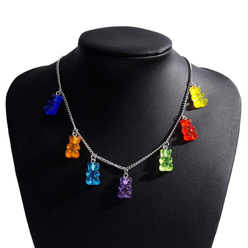 Selling Colorful Bears Necklaces for Women Bears Tassel Gold Silver Color Chain Choker Necklace Jewelry Gifts