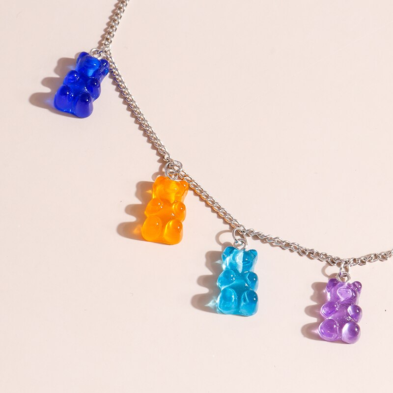 Selling Colorful Bears Necklaces for Women Bears Tassel Gold Silver Color Chain Choker Necklace Jewelry Gifts