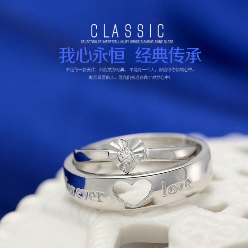 Hot Selling Hollow Heart Silver Color Ring Forever Love Couple Ring for Women Men High Quality Valentine's D Gifts