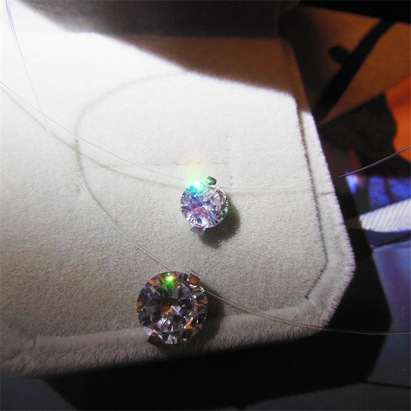 Hot Selling Real 925 Silver Transparent Fishing Line Necklace Clear Zircon Pendant Necklace Decorative Women Necklace