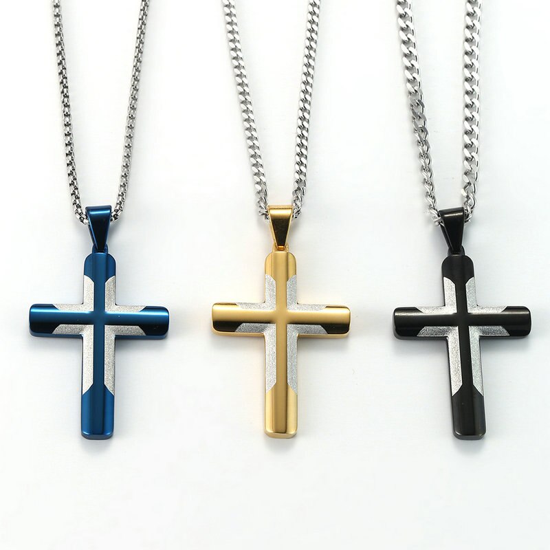 Selling Stainless Steel Jewelry Men's Cross Necklace Gold/Black/Blue Wedding Gift Pendant For Men