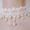 Sexy Gothic Chokers Pearl White Beads Lace Pearl Necklace Choker Necklace Vintage Women Bride  Jewelry Romantic