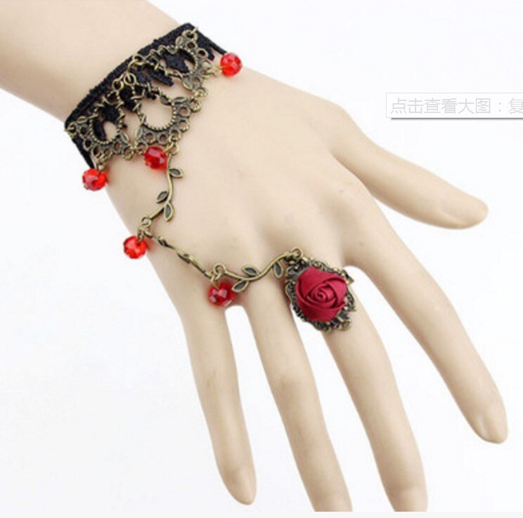 Sexy Gothic Chokers Red Rose Crystal Black Lace Necklace Choker Necklace Vintage Women Bride  party Jewelry girl