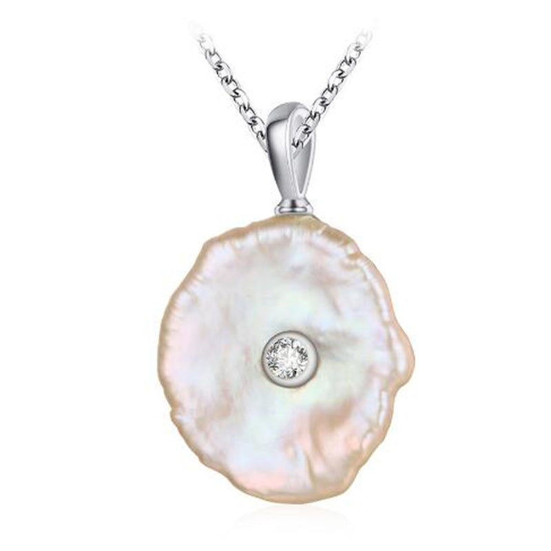 Hot Simple 18mm Flat Round Shape Baroque Freshwater Pearl Pendant Necklace With Snake Chain 925 Sterling Silver