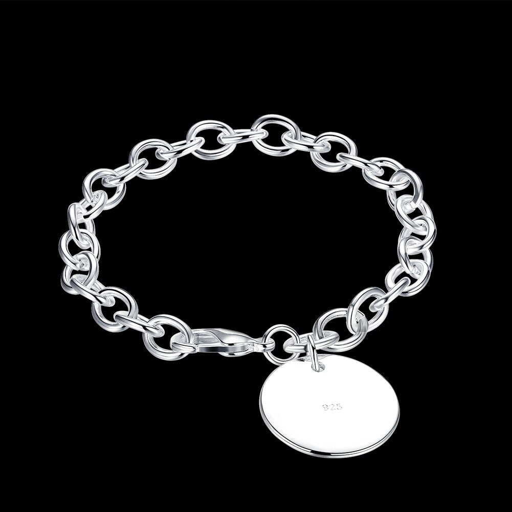 Special offer 925 sterling silver fine Round card Pendant Bracelets for men's women Wedding party gifts Jewelry