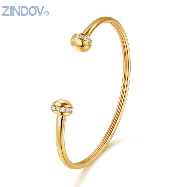 Hot Stainless Steel Women Cuff Bangles Bracelets Soft Tube CZ Crystal Rose Gold Gold Silver Color Lady Famous Brand Fine Jewelry