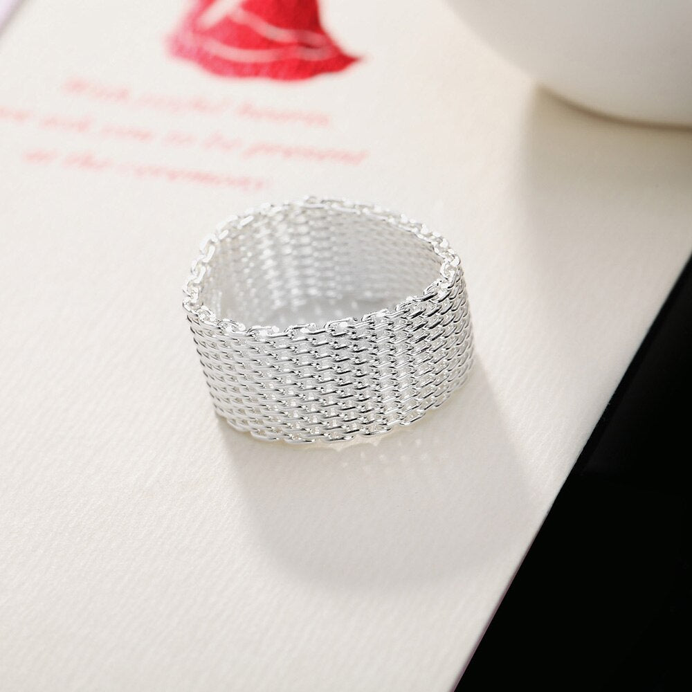 Street 925 Sterling Silver charms Simple Net Rings fine Jewelry for Women men Size 6 7 8 9 10 Wedding gifts