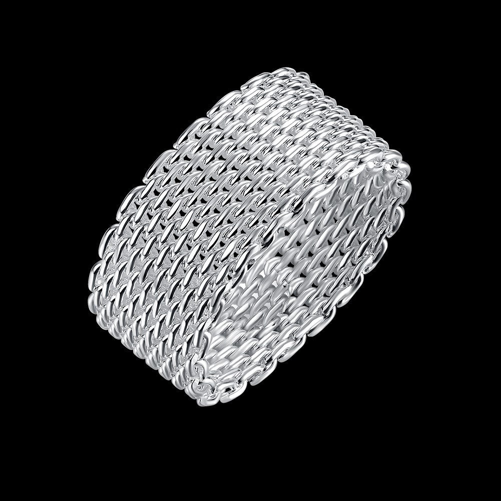 Street 925 Sterling Silver charms Simple Net Rings fine Jewelry for Women men Size 6 7 8 9 10 Wedding gifts
