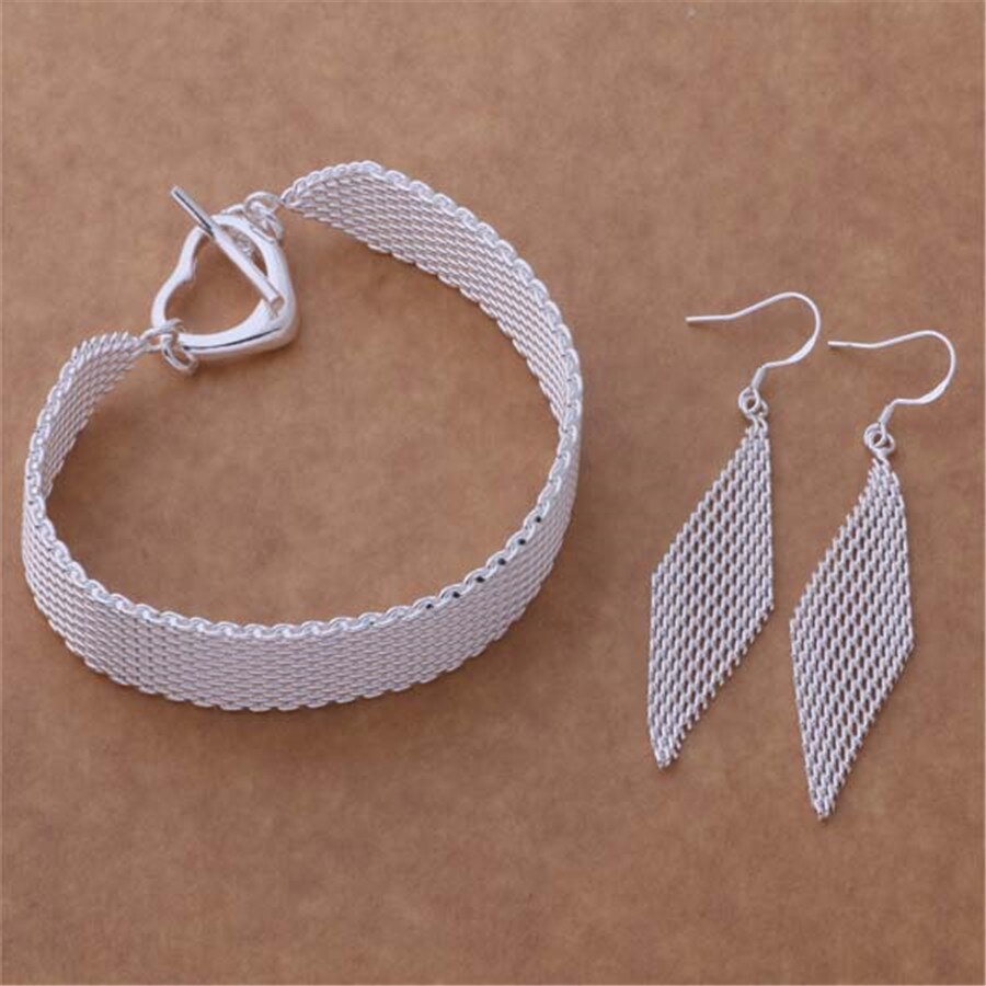 Street 925 sterling Silver Net chain bracelets earrings for women Jewelry sets designer Party wedding Holiday gifts