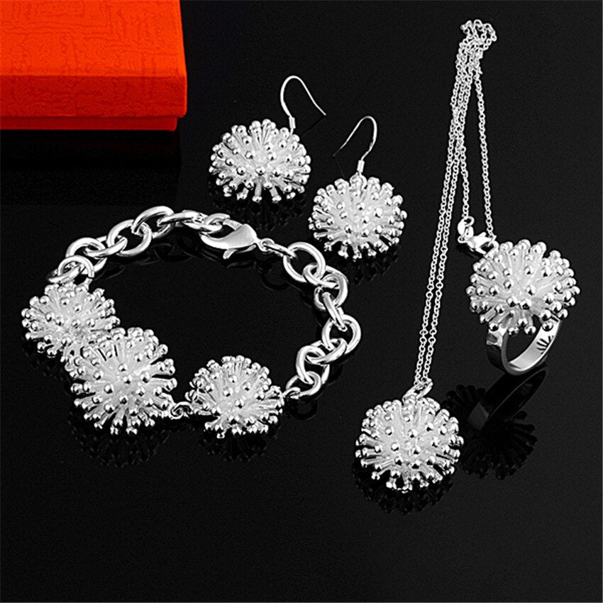 Street 925 sterling Silver Pretty Firework Pendant necklace earring bracelet ring Jewelry set for women party Gifts