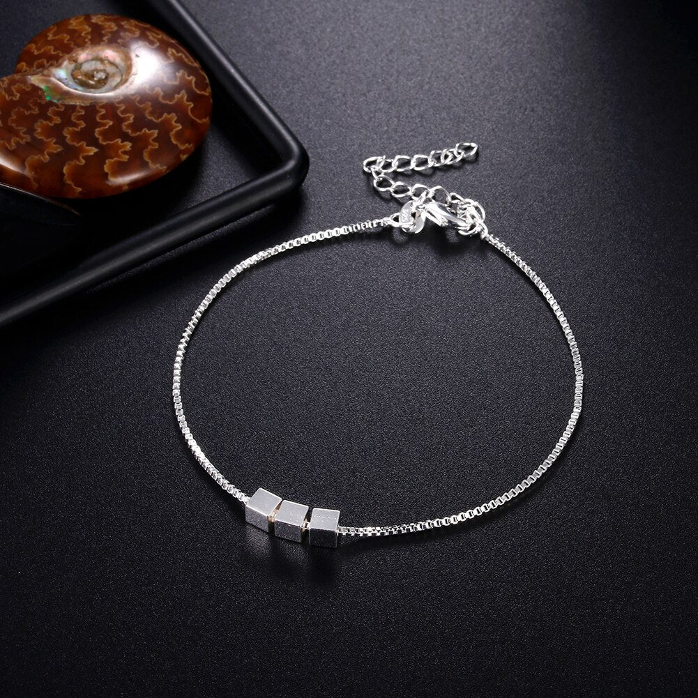 Street 925 sterling Silver Pretty Simple 3 squares Bracelets for Women Party wedding accessories Gifts fine Jewelry