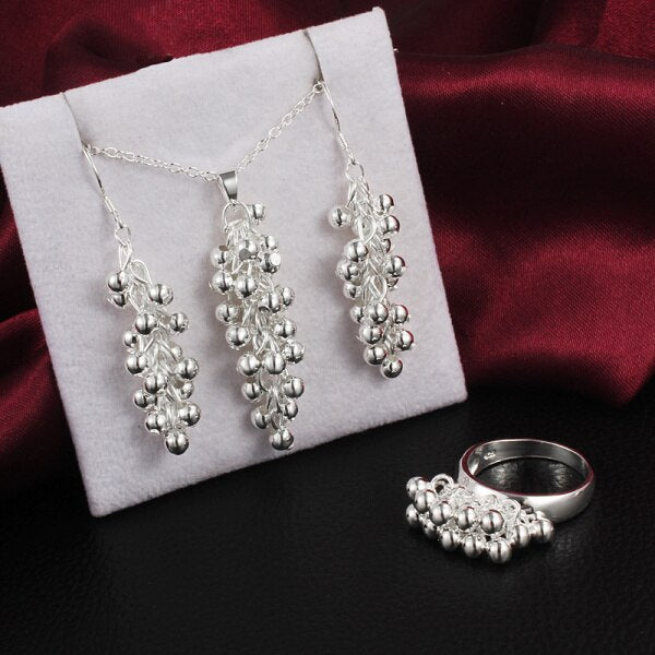 Street 925 sterling Silver fine Grape beads pendant earrings ring necklace for women Jewelry set wedding Party gifts