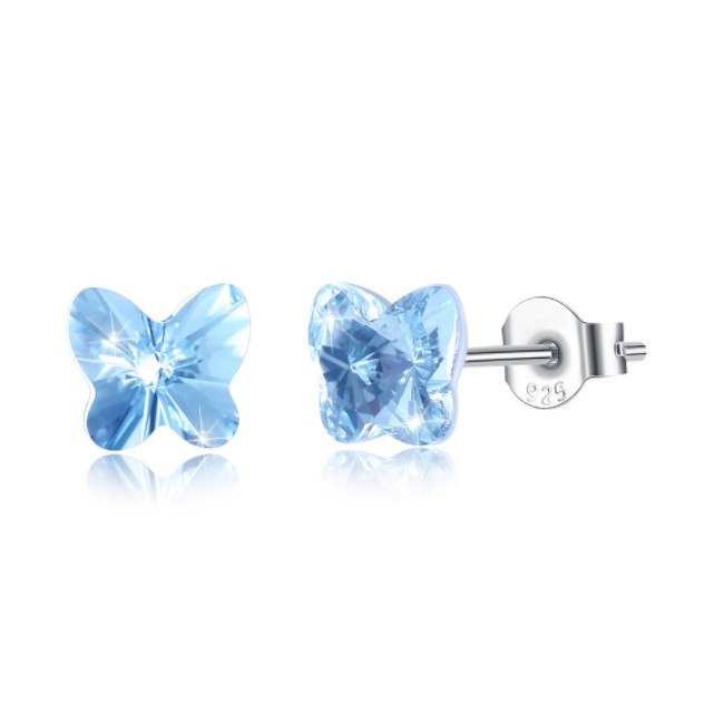 Hot Summer 925 Silver Crystal from Swarovski for Women Fashion jewelry 7 Colors Sweet Butterfly Crystal Stud Earrings Wholesale