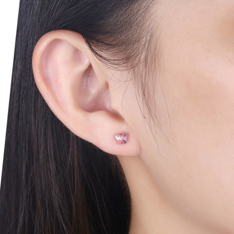 Hot Summer 925 Silver Crystal from Swarovski for Women Fashion jewelry 7 Colors Sweet Butterfly Crystal Stud Earrings Wholesale
