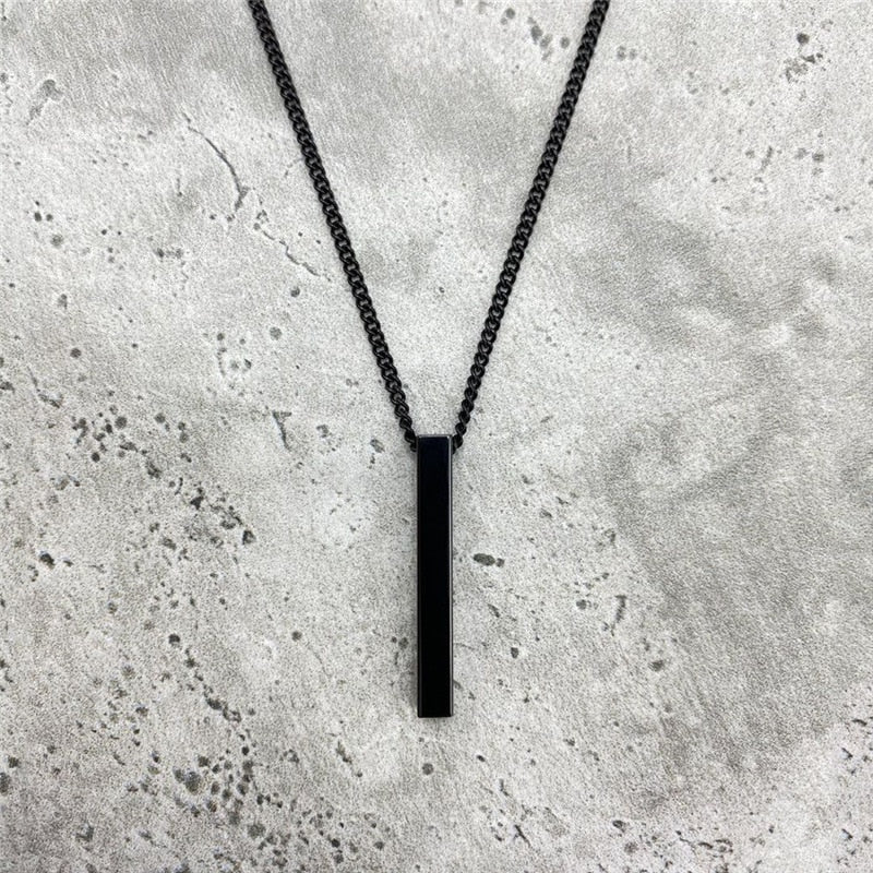 Trendy Rectangle Pendant Necklace Men Black Color Classic Stainless Steel Cuban Chain Necklace For Men Women Jewelry Gift
