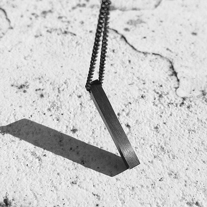 Trendy Rectangle Pendant Necklace Men Black Color Classic Stainless Steel Cuban Chain Necklace For Men Women Jewelry Gift