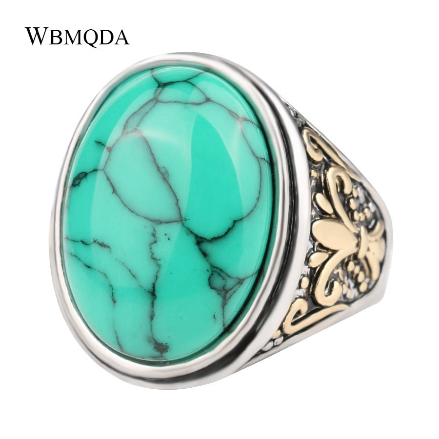 Hot Vintage Blue Stone Antique Gold Silver Engagement Ring Ethnic Style Men Wedding Rings Indian Jewelry Gift