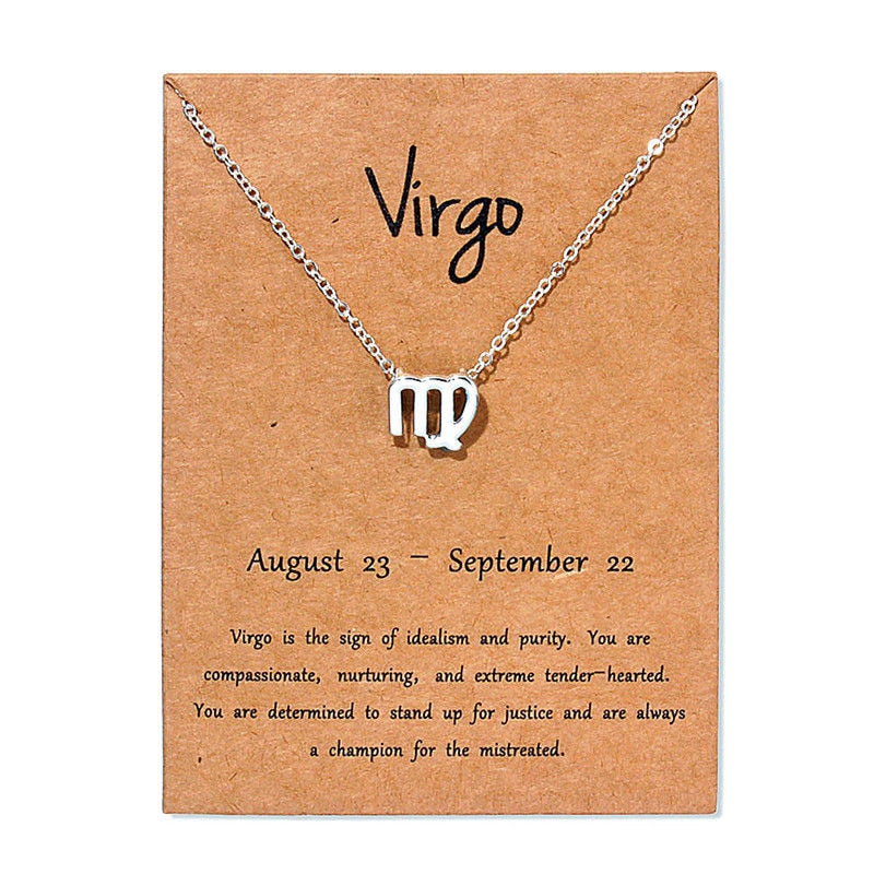 Virgo Taurus Pisces Message Card Jewelry 12 Constellation Pendant Necklace Chain Necklaces For Women Birthday Gift