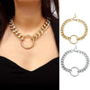 Women Metal Circle Pendant Thick Chain Choker Necklace Jewelry