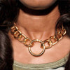 Women Metal Circle Pendant Thick Chain Choker Necklace Jewelry