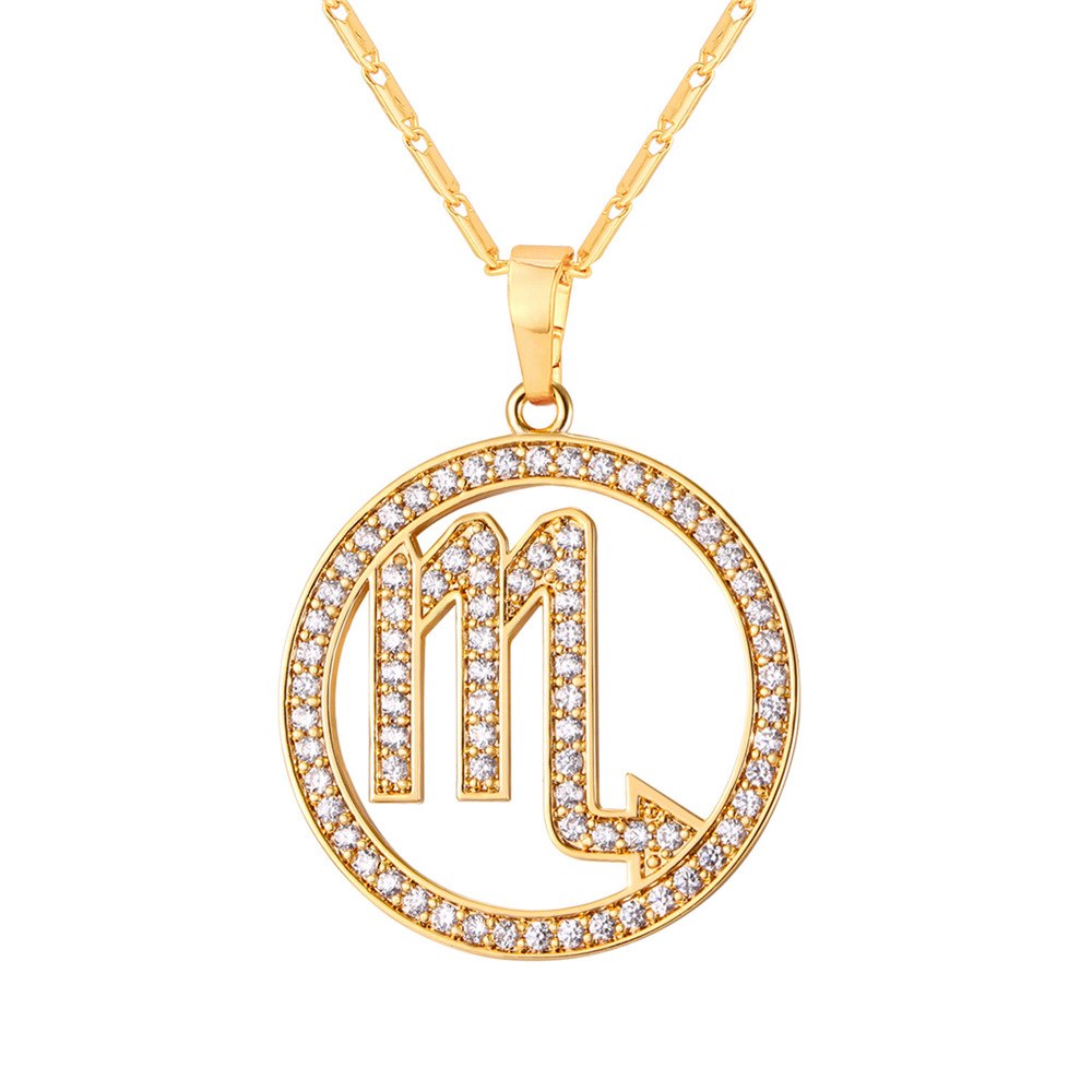 Hot Zodiac Signs SCORPIO Pendant Necklace Simple Design Jewelry Gift Rhinestone Gold/Silver Color Necklace For Men/Women P2510