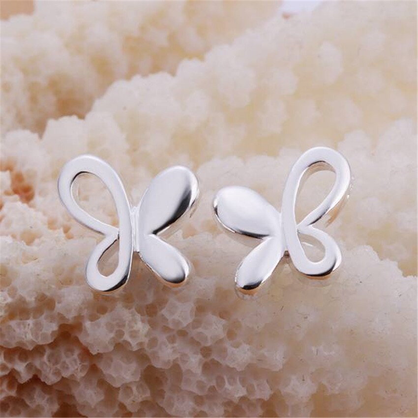 charms 925 Stamp Silver Pretty cute Butterfly stud Earrings for Women party wedding Jewelry Christmas Gifts