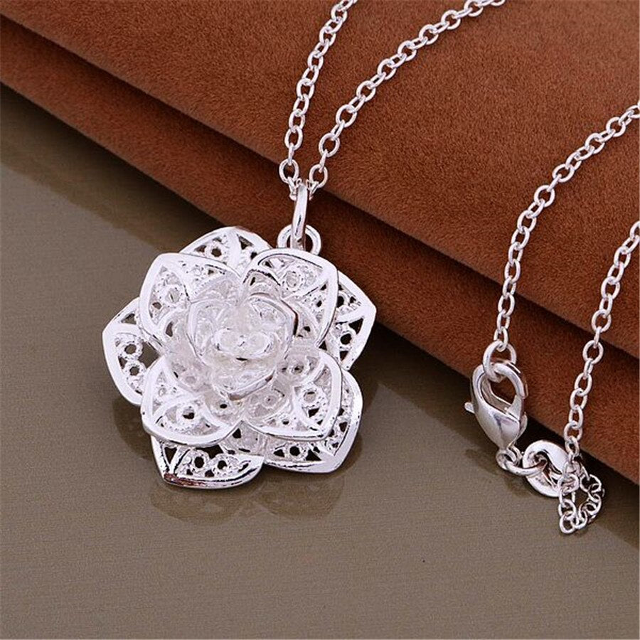 charms 925 Stamped Silver Pretty Flowers Pendant Necklace For Women  Jewelry party wedding Christmas gifts