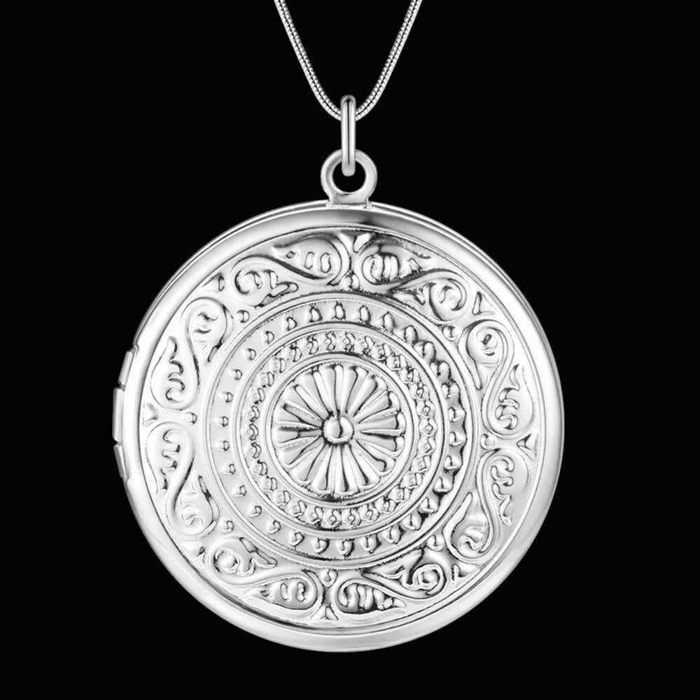charms 925 Stamped Silver classic round Photo frame Pendant Necklace for woman wedding party Jewelry  Holiday gifts
