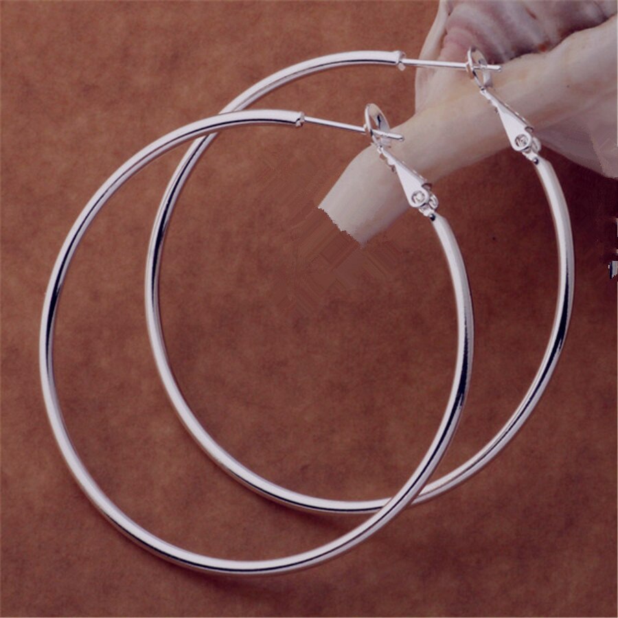 charms 925 Sterling Silver Classic 5-8CM Big circle hoop Earrings for Women party wedding Jewelry Christmas Gifts