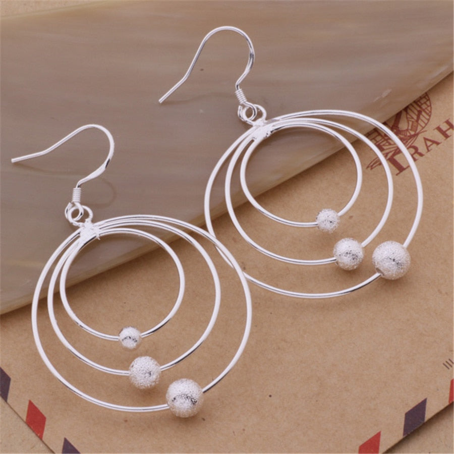 charms 925 Sterling Silver Three circle beads Earrings for Women noble Jewelry wedding party Christmas Gifts