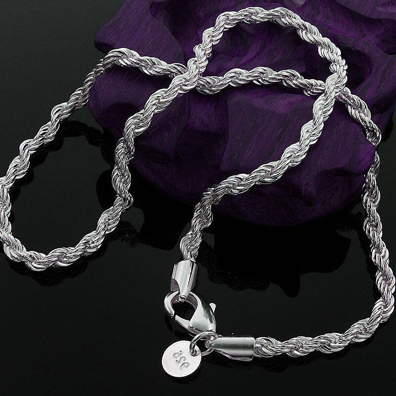 charms fine 4MM rope chain 925 Stamped Silver Necklaces for woman men classic Jewelry wedding party Holiday gifts