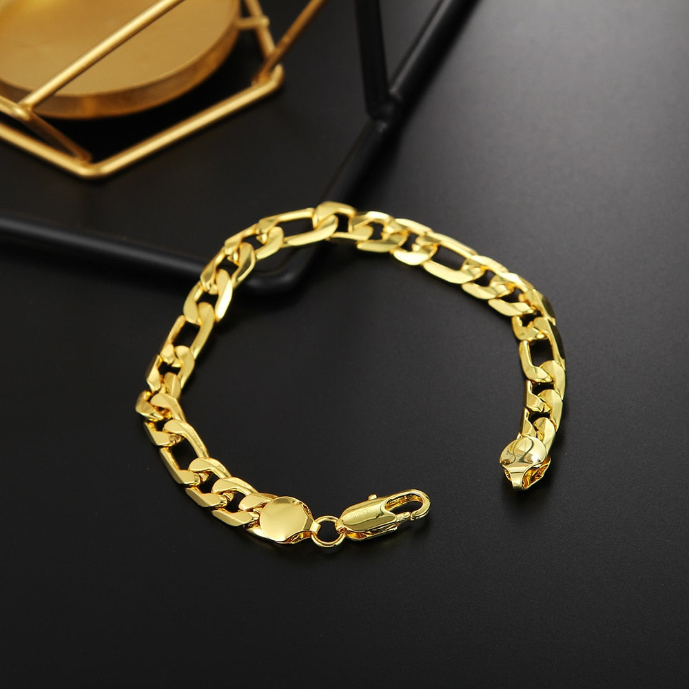 classic 925 sterling Silver 18K gold color 8MM geometry Bracelets for man Women Party wedding Gifts fine Jewelry
