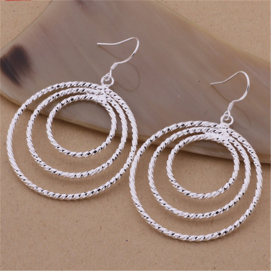 classic Pretty Three circle 925 Sterling Silver drop Earrings for Women  Party wedding Jewelry Gifts