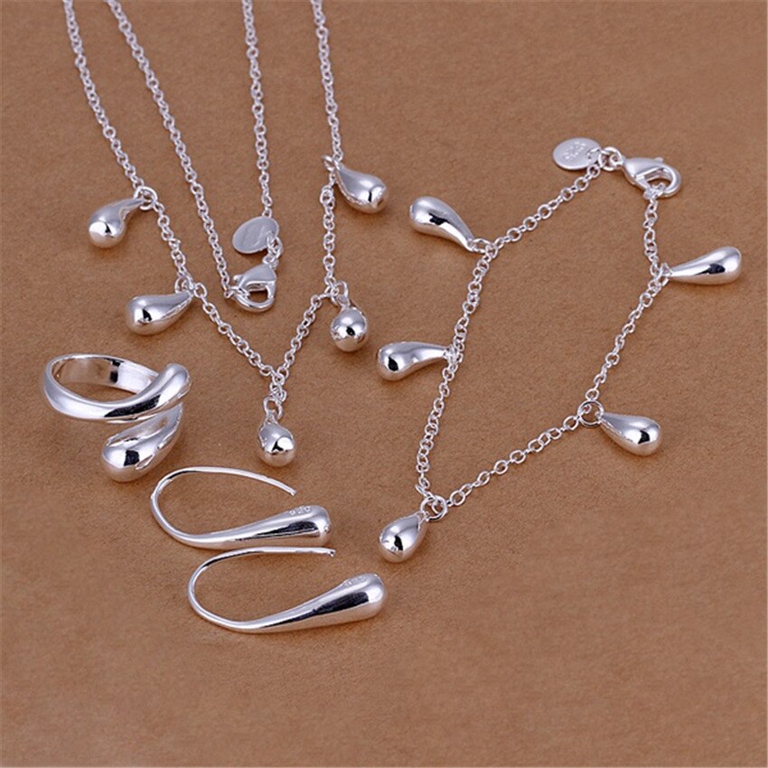 designer 925 Sterling Silver fine Water drop Bracelets necklaces earrings rings Jewelry set for women Party gifts