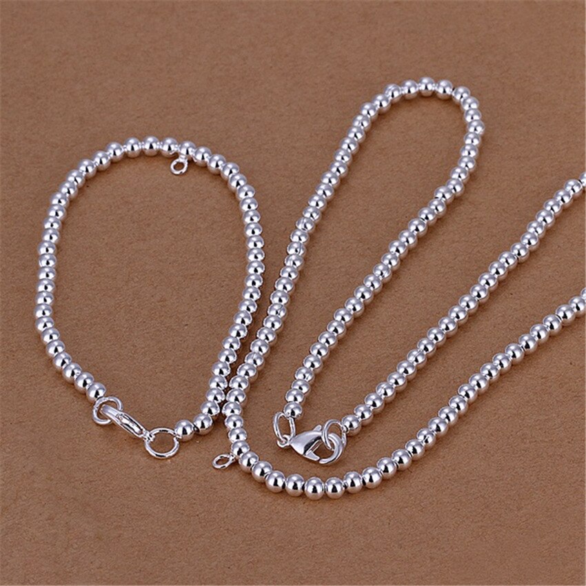 designer classic 4MM Buddha beads chain 925 sterling Silver Bracelet necklace Jewelry sets for women men Party Gifts
