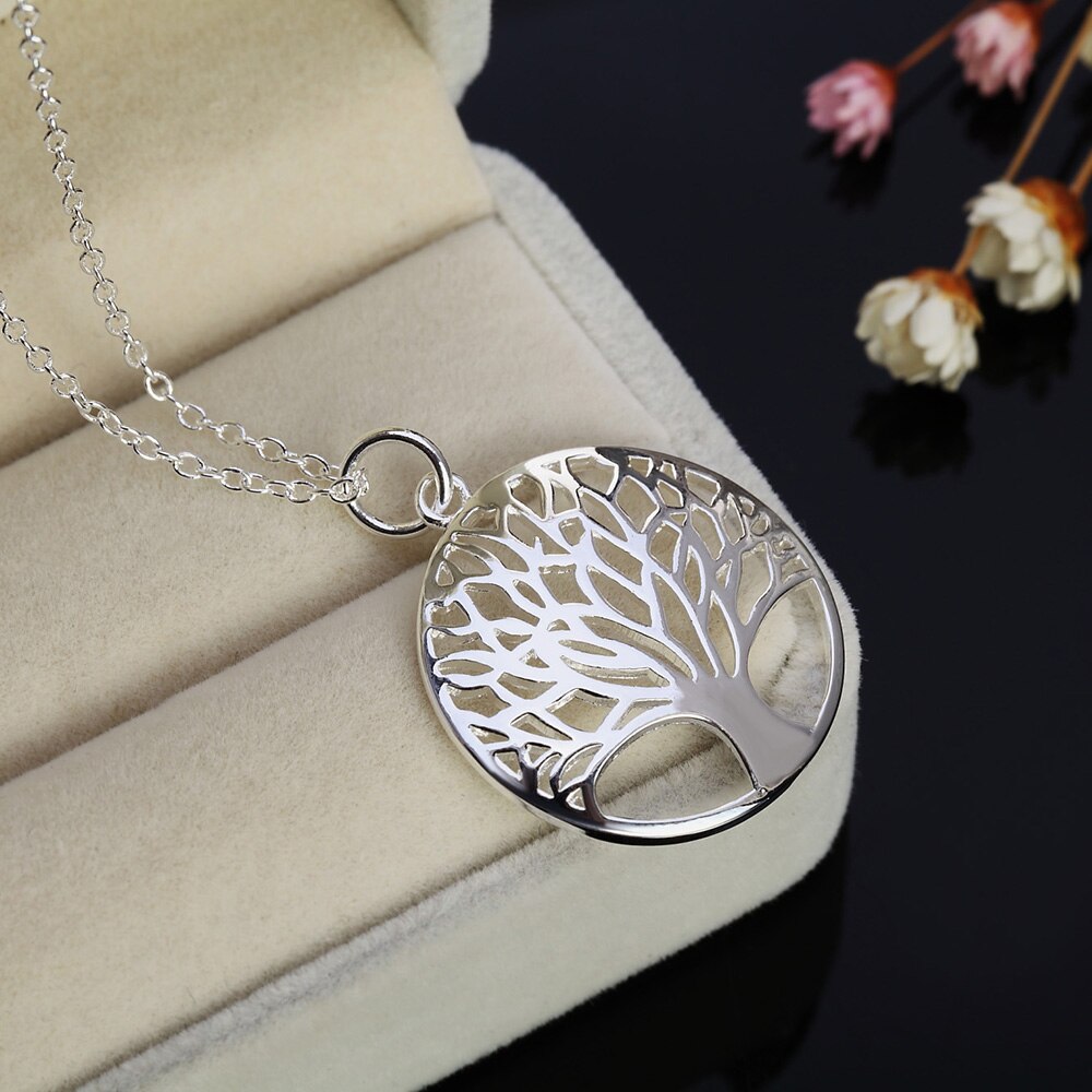 designer jewelry 925 Stamped Silver Charms Round tree Pendant Necklace For Women party wedding Holiday gifts