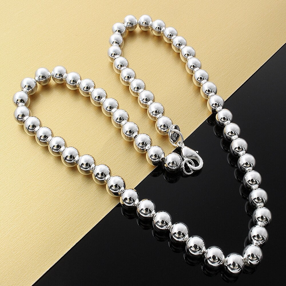 designer jewelry 925 Stamped Silver Classic 8MM beads Necklace for woman men charms party wedding Jewelry gifts